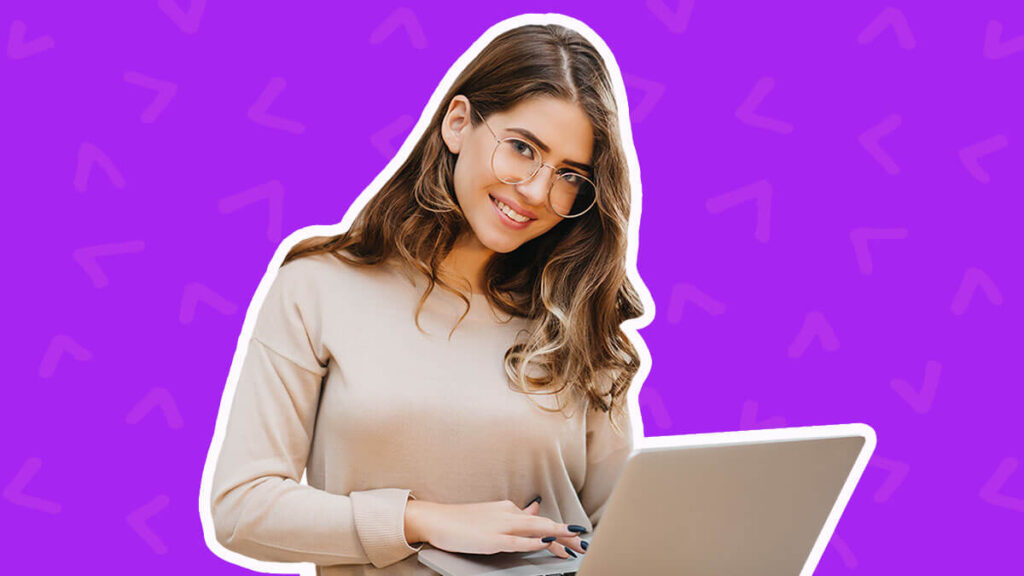 girl smiling with laptop image