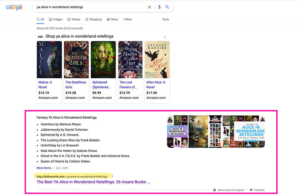 ya alice in wonderland retellings #1 in google search
